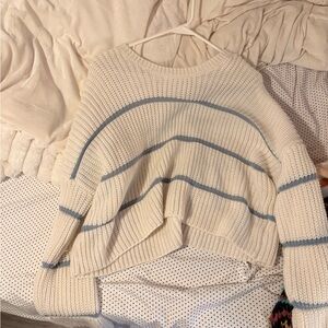 moon & madison Cream Knit Crewneck with Light Blue Stripes